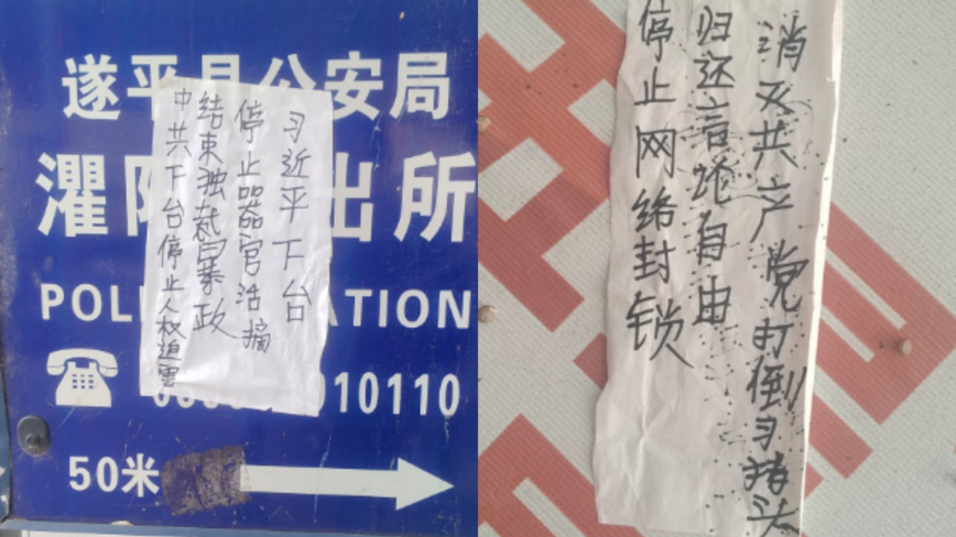 中国街头现反共标语 要习近平下台 停止活摘器官